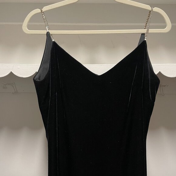 Vintage Black Velvet Evening Dress with Sequin Straps Size S/M with Side Slit - Picture 3 of 4